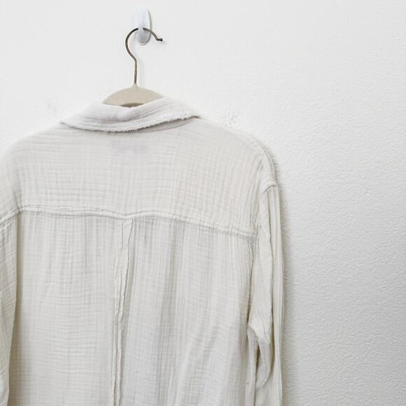 [Urban Outfitters] Cream Cotton Gauze Raw Edge Button Down Cover Up Size Small S - Picture 7 of 10